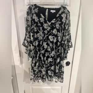 Calvin Klein Black & White Floral Quarter-Sleeve Dress